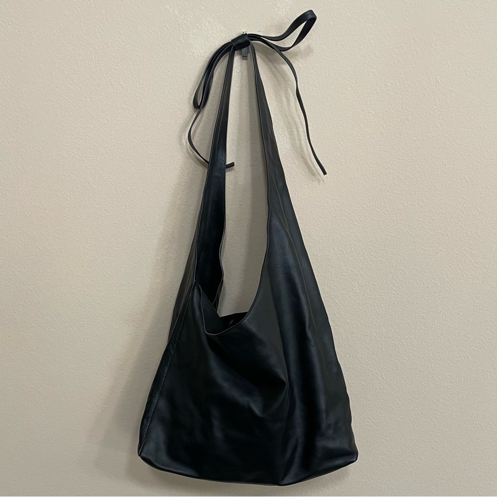 Black Leather Reformation Oversized Vittoria Tote Bag